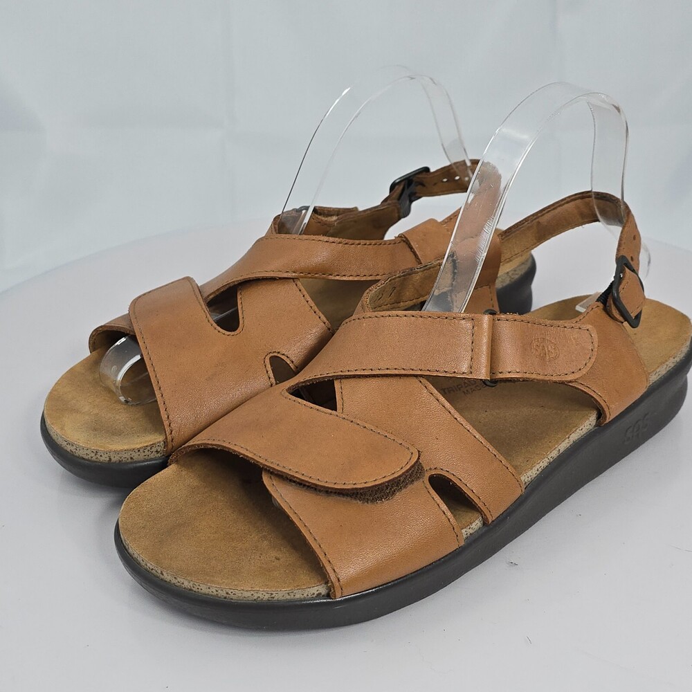 SAS Tripad Huggy Women 10 M Cross Strap Comfort Sandals Caramel Brown Wedge